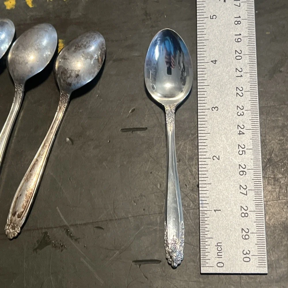 Vintage Nickel Silver Dessert Spoons – Set of 12 – Ornate Pattern